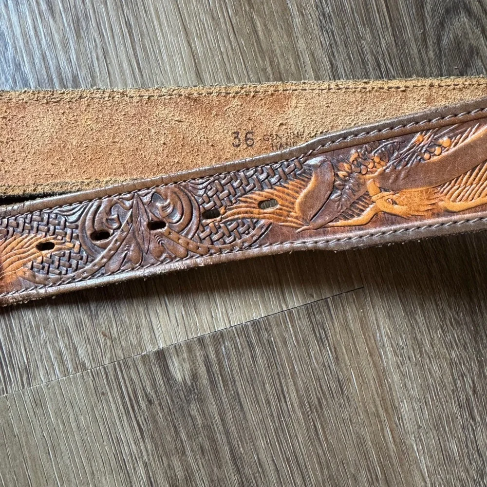 Chambers Men's Belt Western Tooled Leather Eagle Brown Size 36